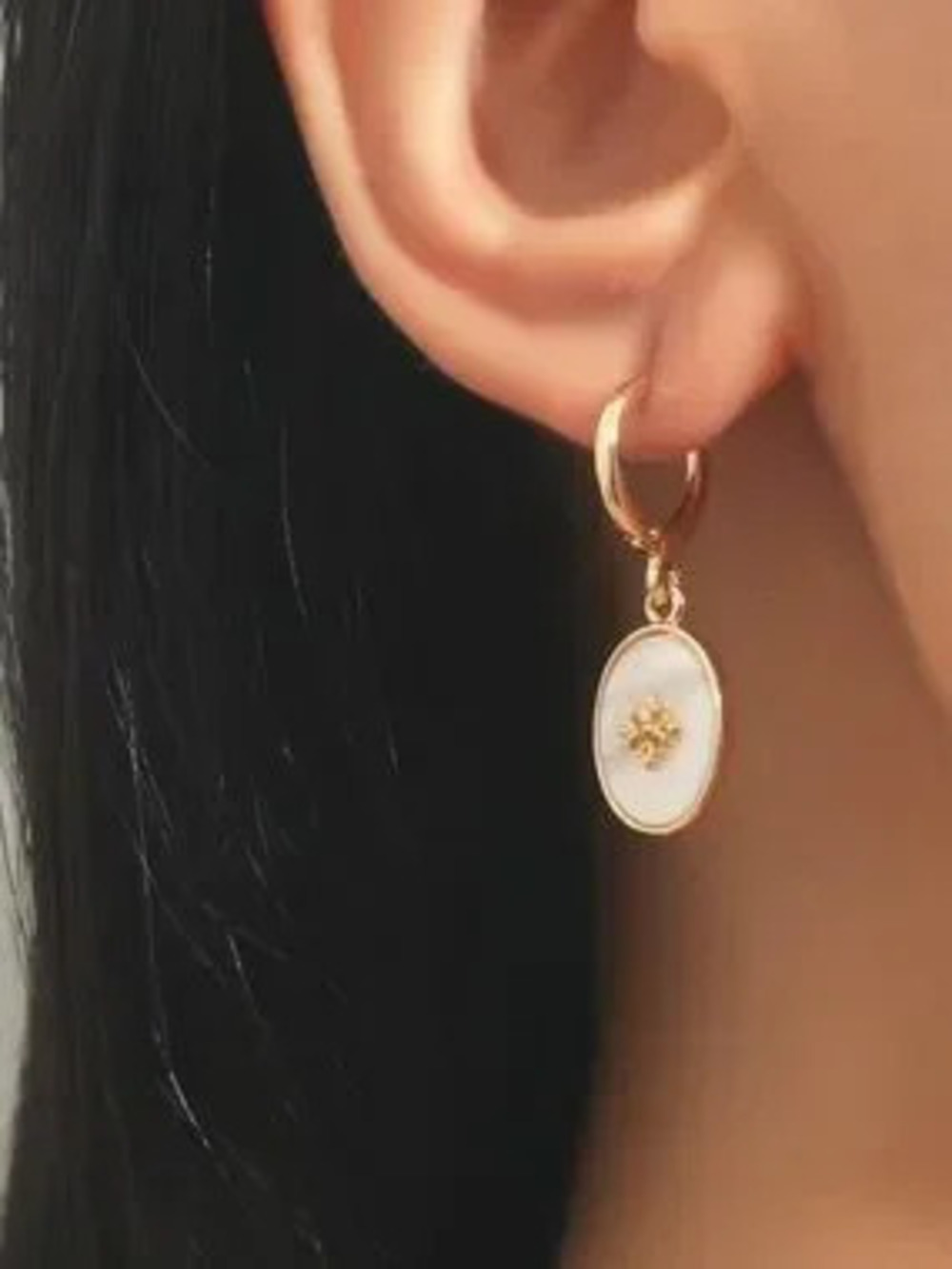 Golden Ivory Medallion Luxe Hoop Earrings